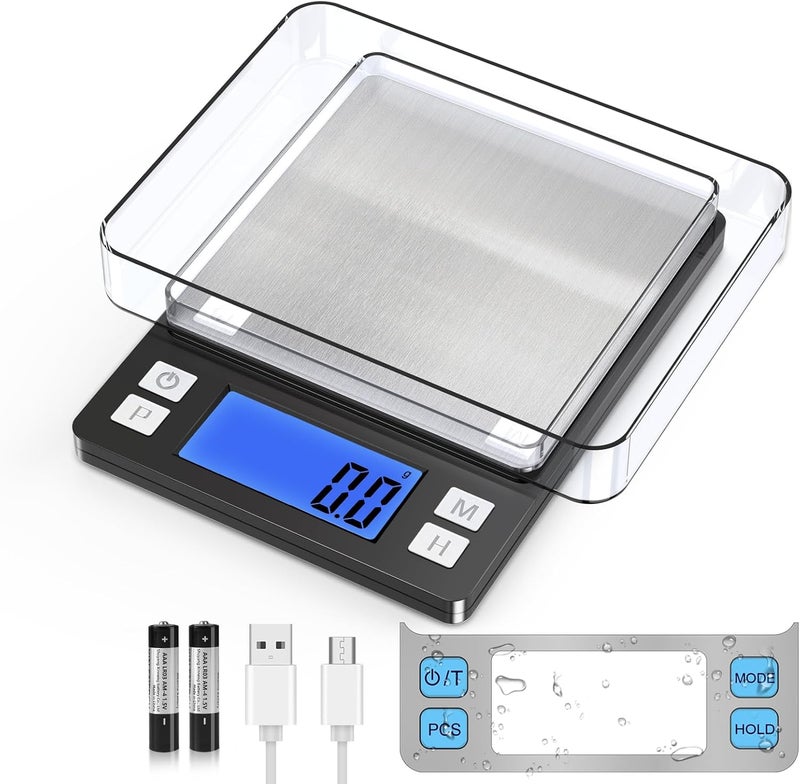 BOMATA Upgraded Small Food Scale, 0.1 g/0.001 oz High Precision, 3000 g/6.6 lb, with New Hold Function and Larger Display, USB Rechargeable, Digital Kitchen Scale for Small Item, Jewelry. Black - Image 1